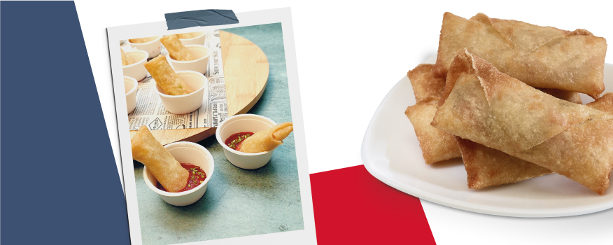 Mini rollitos de primavera con ketchup de remolacha